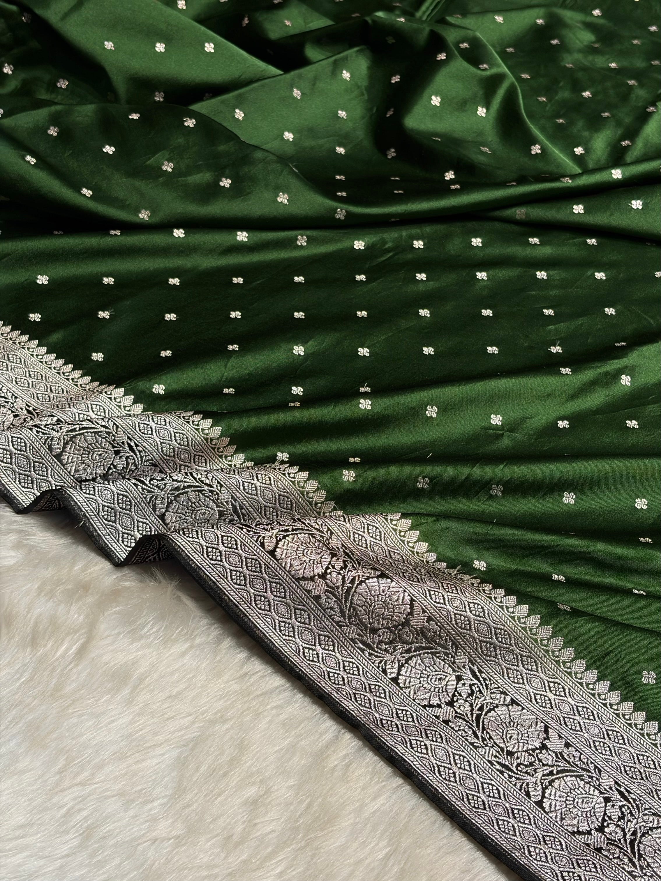Bottle Green Shade Booti Mashru Silk Saree MS41
