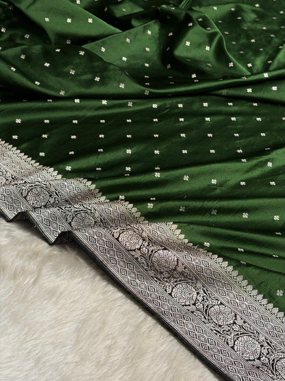 Bottle Green Shade Booti Mashru Silk Saree MS38