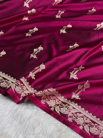 Cross Wine Boota With Floral Border Mashru Silk Saree MSM-92