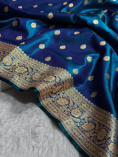 Peacock Shades Boota Pattern Banarasi Satin Silk Saree