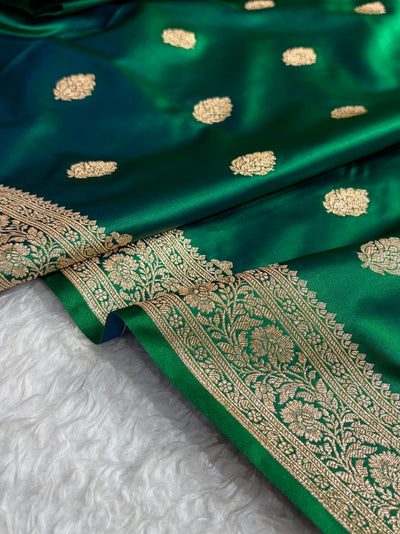 Cross Green Treditional Banarasi Booti Pattern Satin Katan Silk Saree SK65