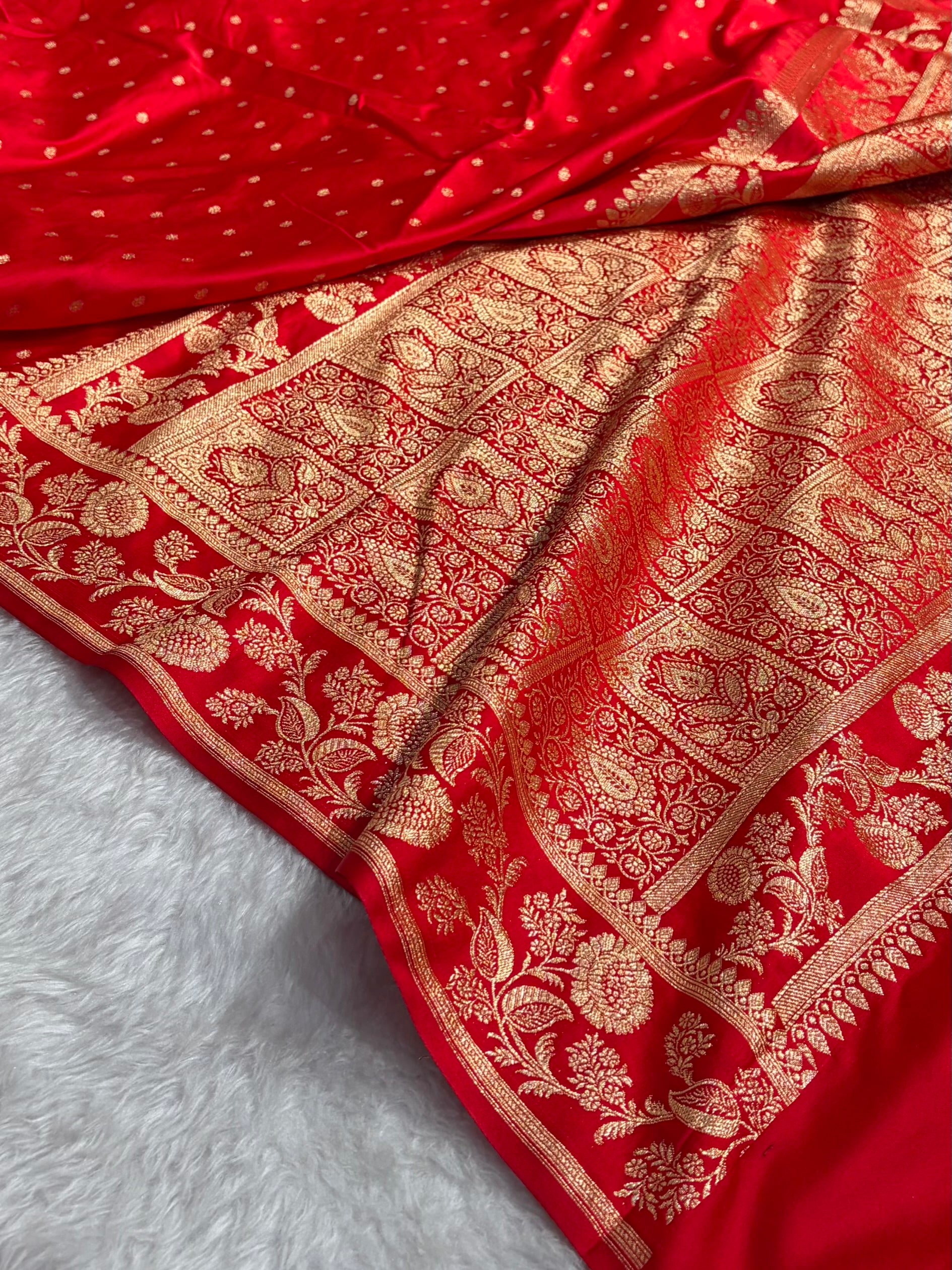 Banarasi Satin Katan Saree With Boota in Red Shades SK107