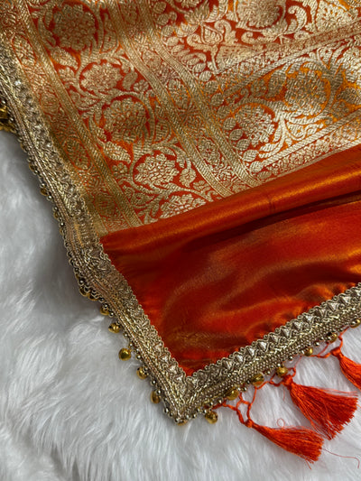 Gold Shades Satin Silk Banarasi Saree X Ghongroo SS01xG