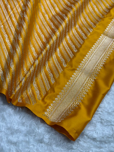 Banarasi Satin Katan Saree Booti Minakari Pattern in Mustard Shades SK136