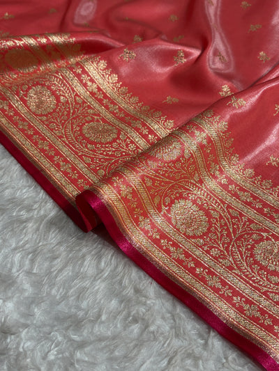 Banarasi Baby Pink Shades Cross Pattern Banarasi Satin Silk Saree SS52