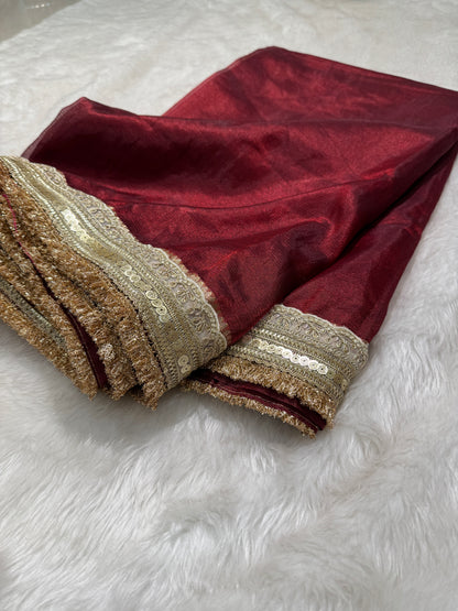 Semi Pure Tissue Silk Saree with Gotta Patti in Maroon Shades TGP12