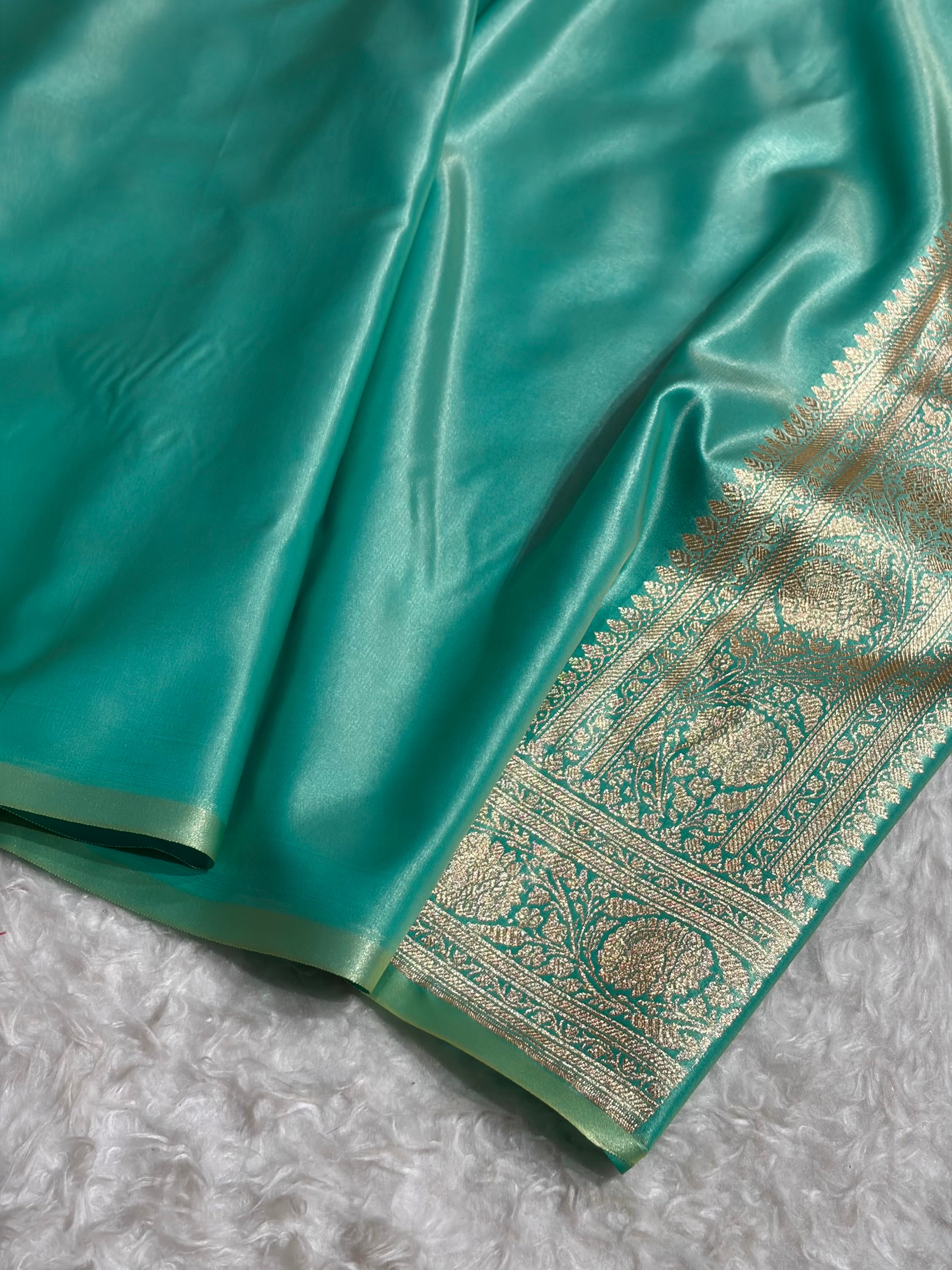 Sea Green Shades Brocket Satin Silk Saree Banarasi Saree Shades SS30