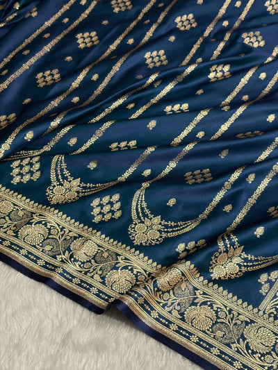 Peacock Floral Boota Pattern Satin Katan Silk saree SK39