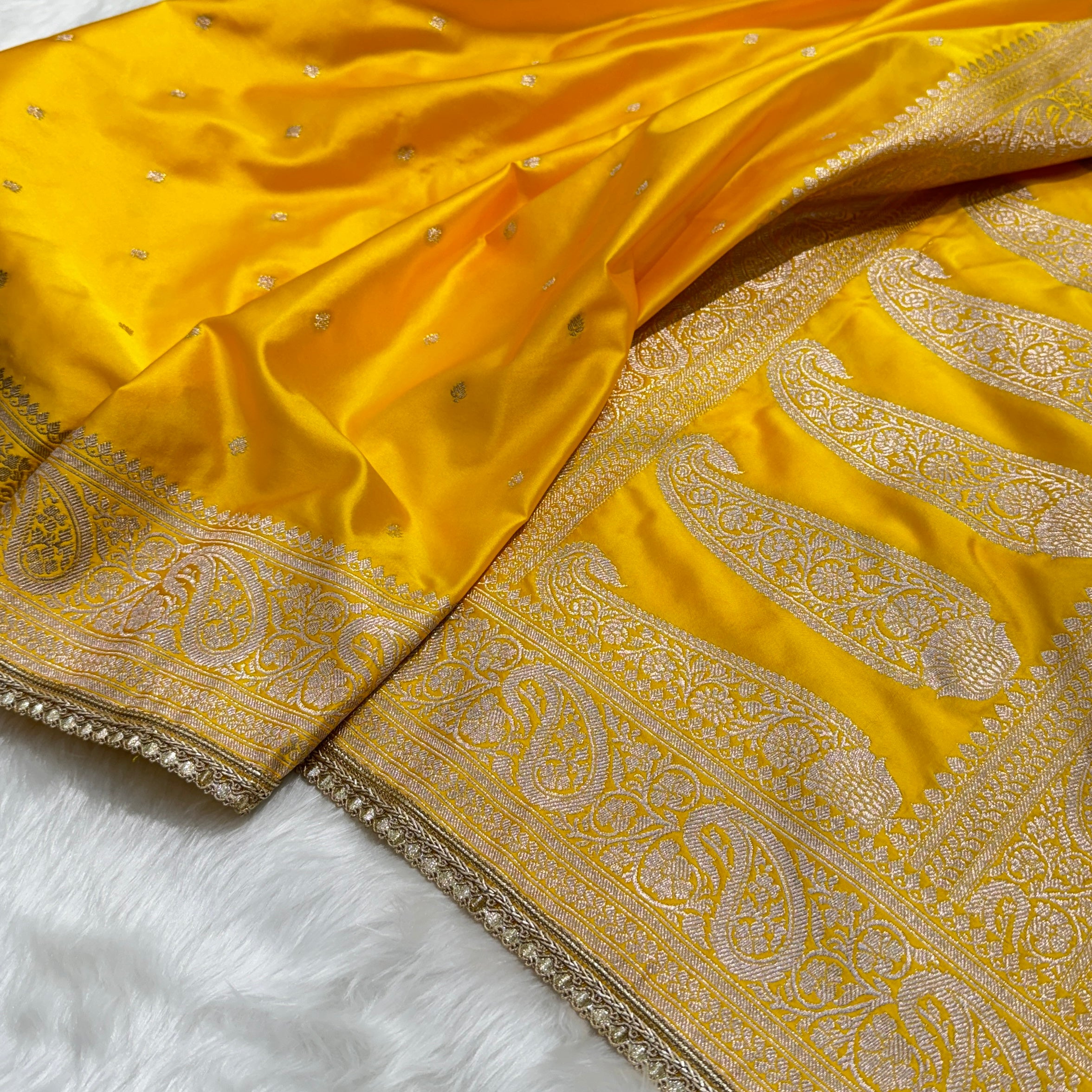 Yellow Shades Mashru Silk Booti with gotta patti