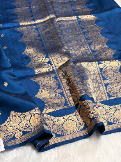 German blue Shades Meena Boota Handwoven Raw Mango Silk RM-25