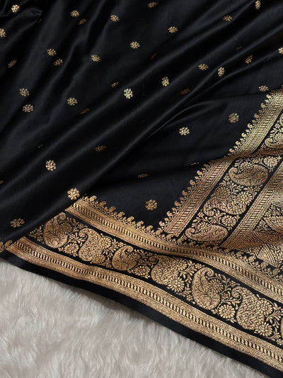 Banarasi Satin Katan Saree With Boota Pattern in Black Shades SK127