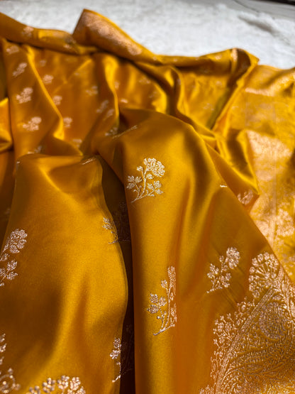 Banarasi Satin Katan Saree Booti PatterIn Mustard Shades SK135