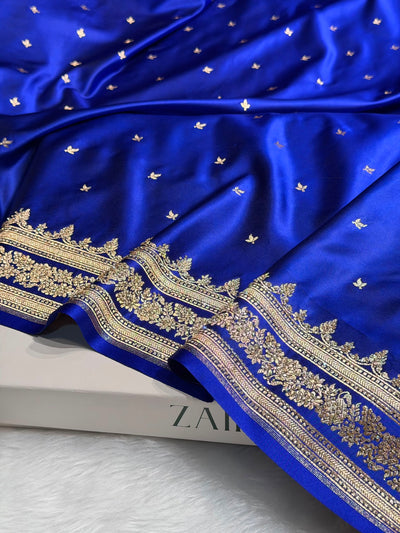 Cross Royal Blue Banarasi Swarovski Work Booti Katan Silk Saree BSKM17
