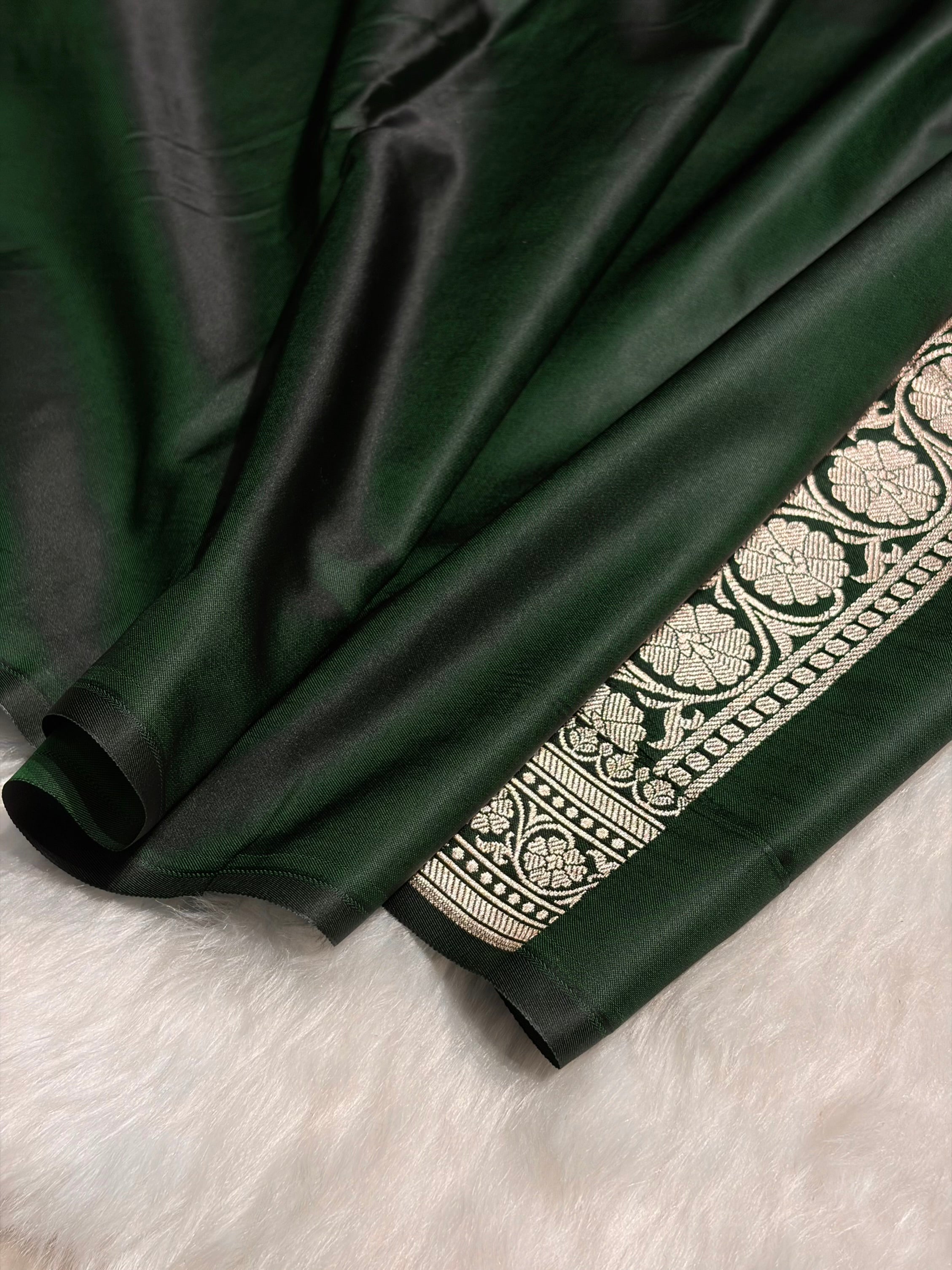 Bottle Green Shades Tanchoi Motif Mashru Silk Saree MST-13