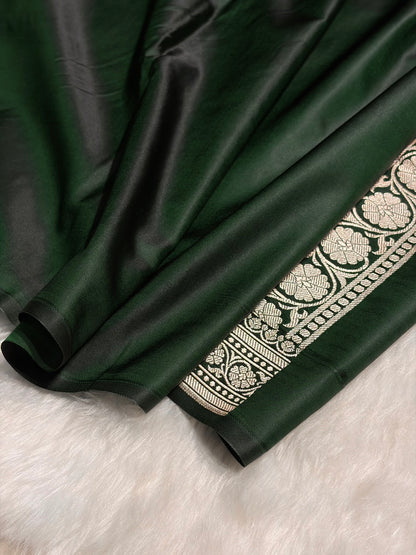 Bottle Green Shades Tanchoi Motif Mashru Silk Saree MST-13