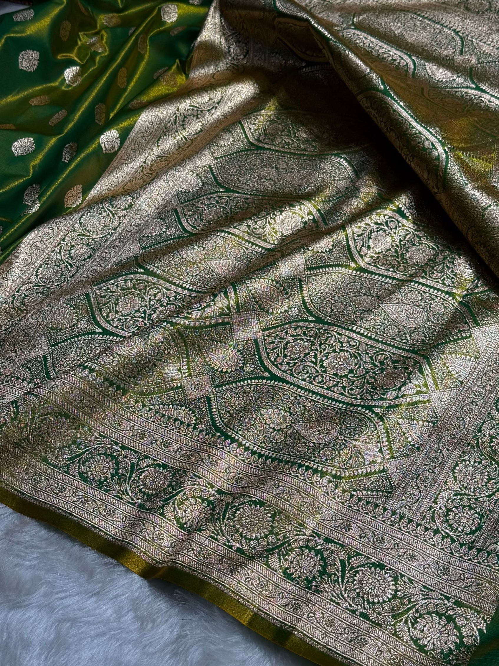 Ultra Light Weight Satin Silk Boota in Liril Green Shades SS03