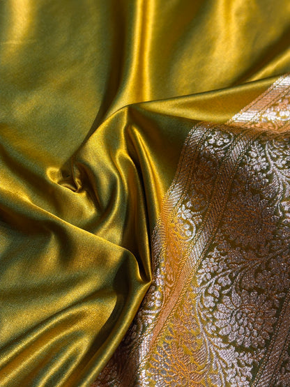Liril Green Floral Jaal Pattern Satin Katan Silk saree SK60