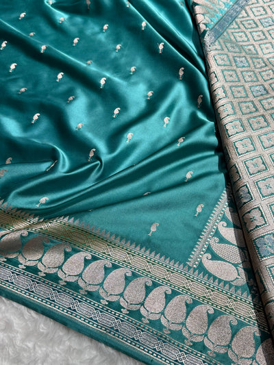 Banarasi Floral Booti Pattern in Rama Shades Floral Mashru Silk Saree MCS102