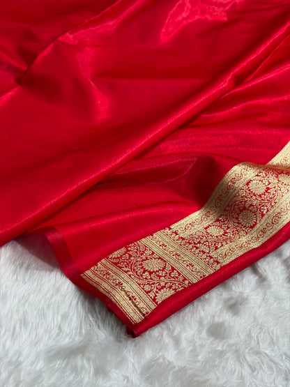 Red Shades Cross Pattern Banarasi Satin Silk Saree SS39