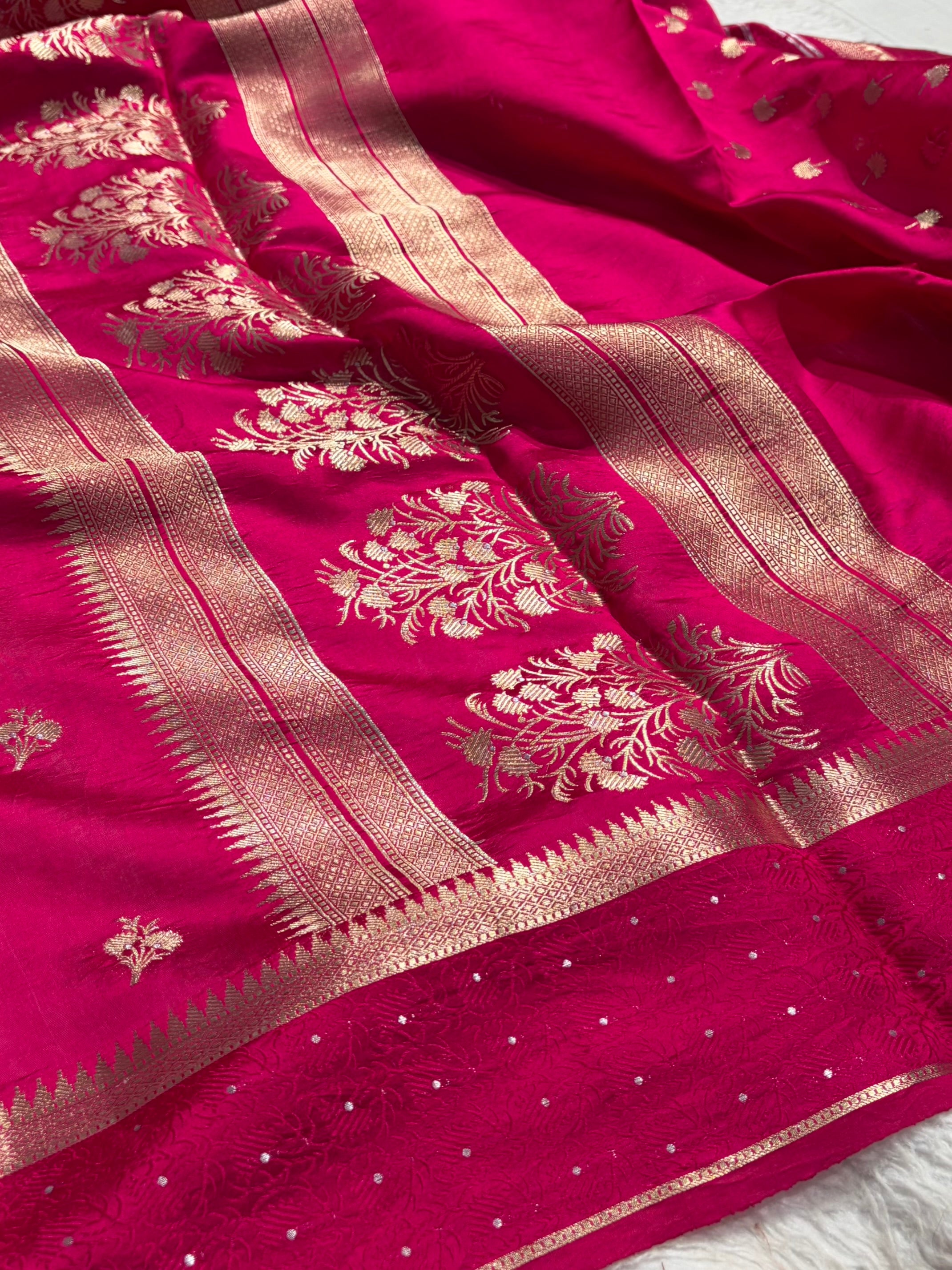 Rani Shade Flower Boota Pure Caramel Mango Silk Saree CS-15