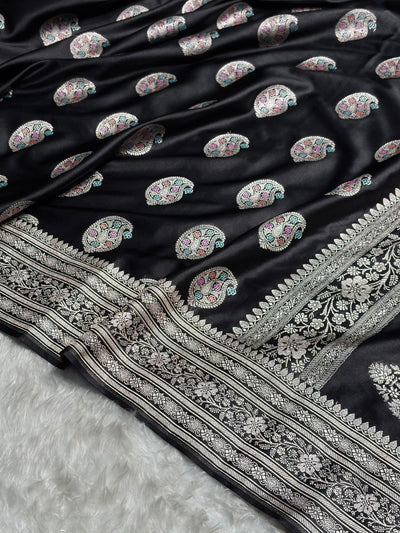 Black With Bananasi Minakari Boota Mashru Silk Saree MCS81