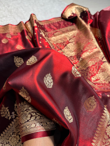 Satin Silk Booti in Maroon SS20