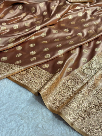 Banarasi Boota Katan Silk Saree In Tusser Shades SK02