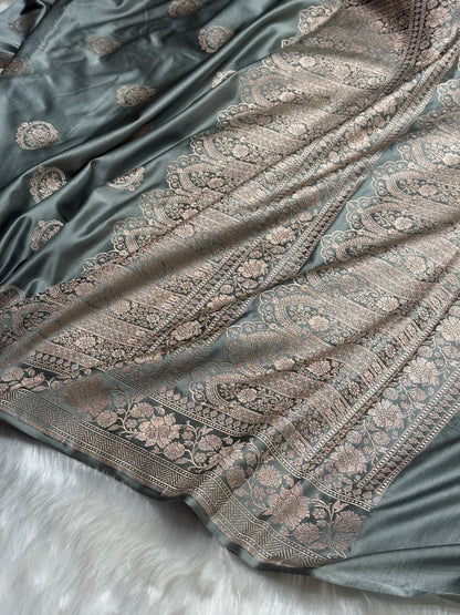 Pastel Gray Boota Mashru Silk Saree MS24