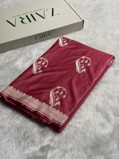 Dusty Peach Shades Unique Boota Motif Mashru Silk Saree MCS12