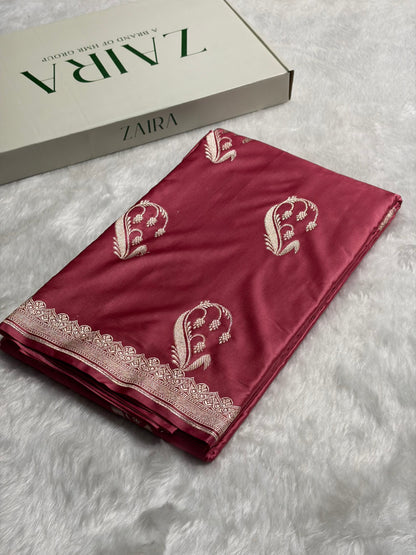 Dusty Peach Shades Unique Boota Motif Mashru Silk Saree MS12
