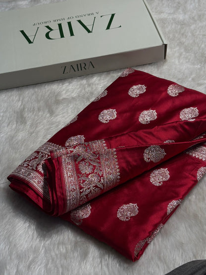 Ruby Red Shades Boota Motif Mashru Silk Saree MS09