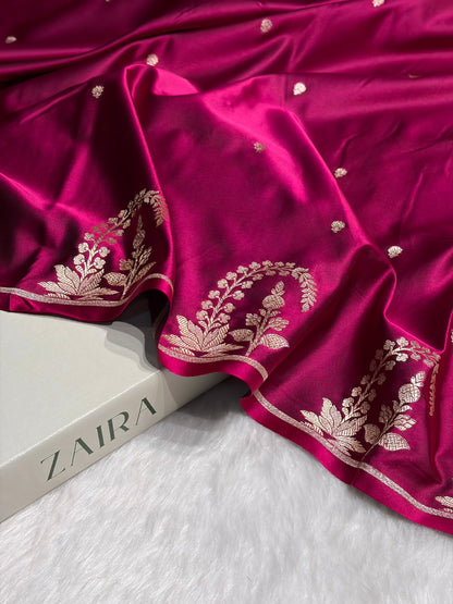 Wine Boota With Floral Border Mashru Silk Saree MSM-95