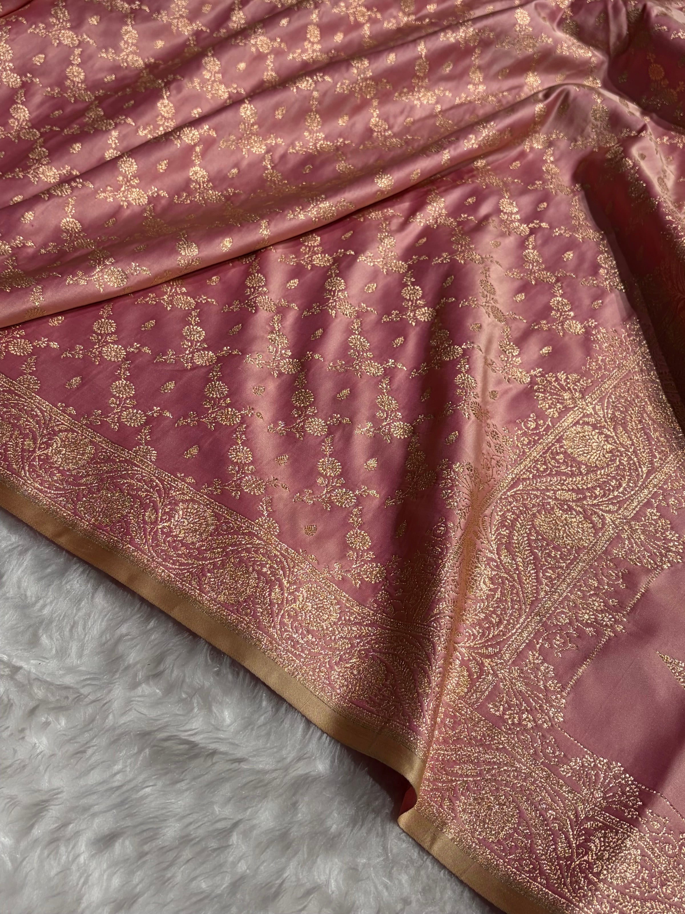 Banarasi Satin Katan Saree Jaal Pattern In Powder Pink Shades SK133