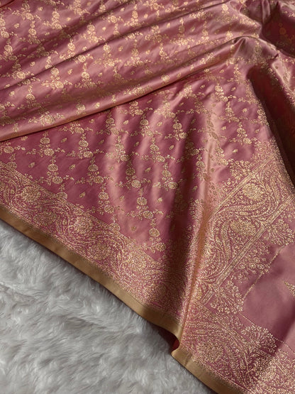 Banarasi Satin Katan Saree Jaal Pattern In Powder Pink Shades SK133