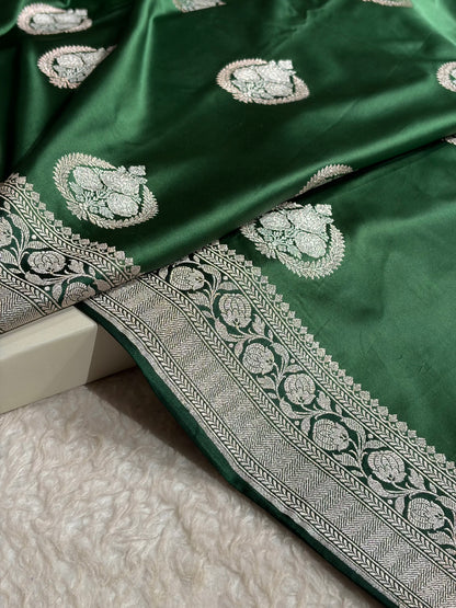 Contrast Bottle Green Minakari Boota Mashru Silk Saree MS35