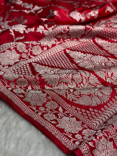 Ruby Red Shades Jaal Mashru Silk Saree MCS48
