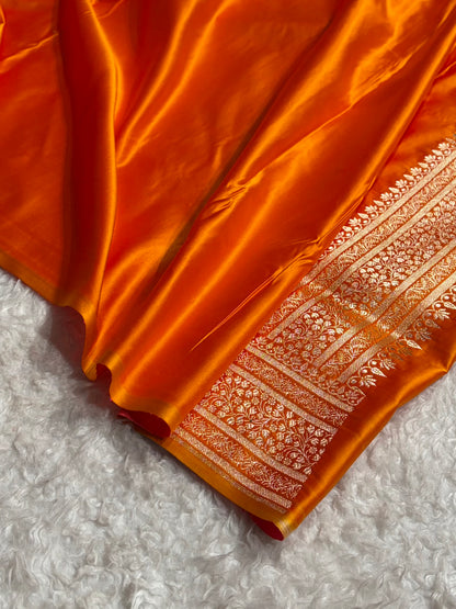 Banarasi Satin Katan Saree With Boota in Orange Gold Shades SK89