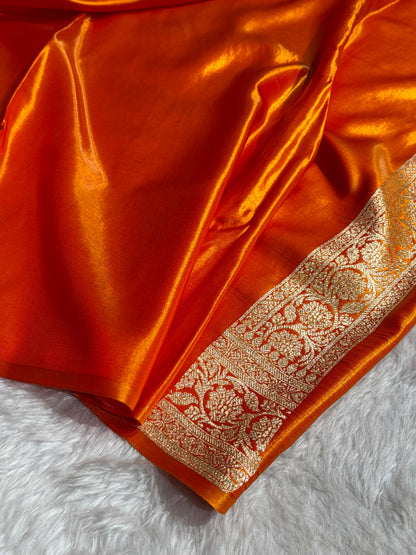 Banarasi Satin Silk Jaal in Fire Gold Shades SS21