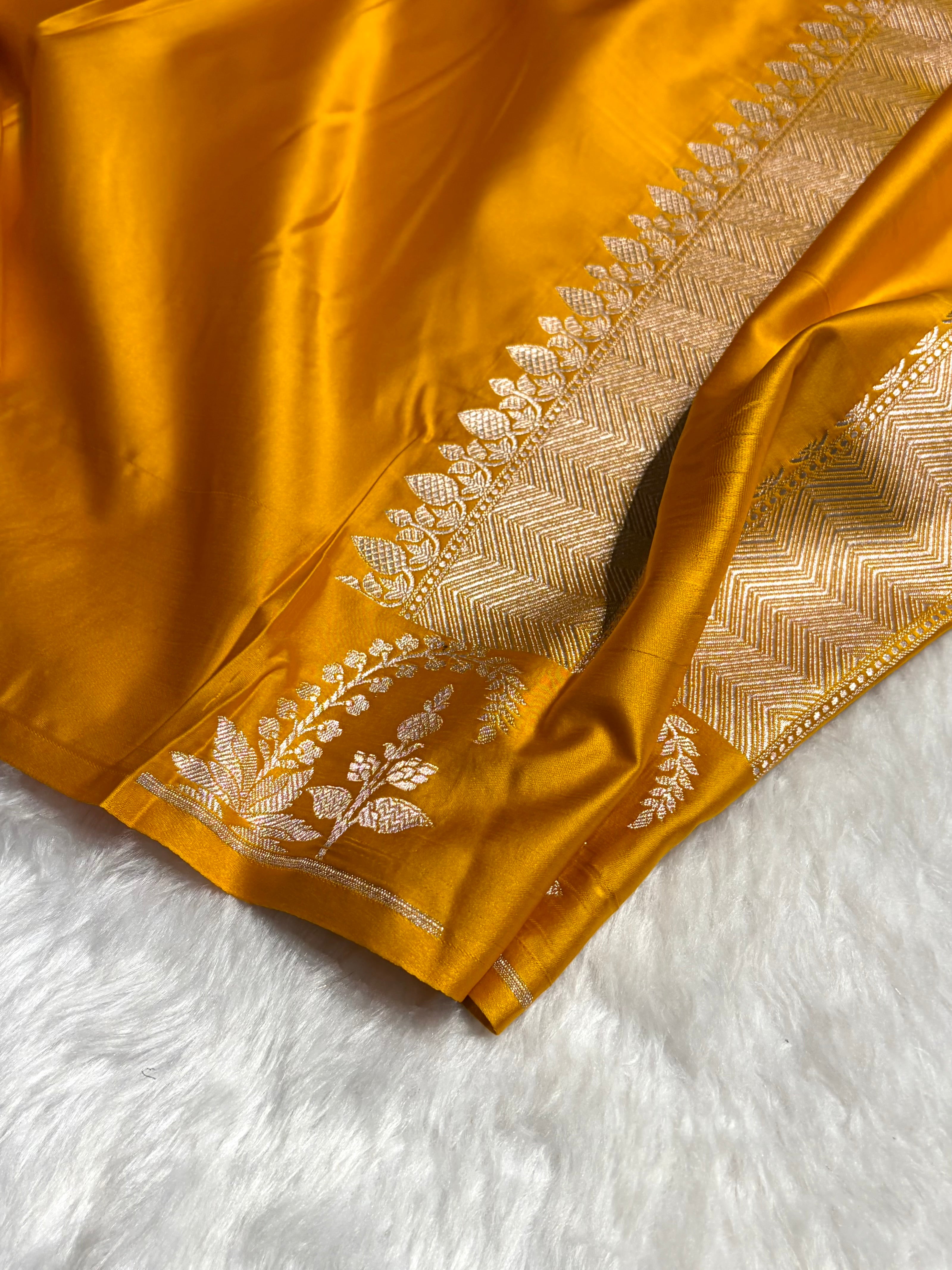 Mustard Boota With Floral Border Mashru Silk Saree MSM-95