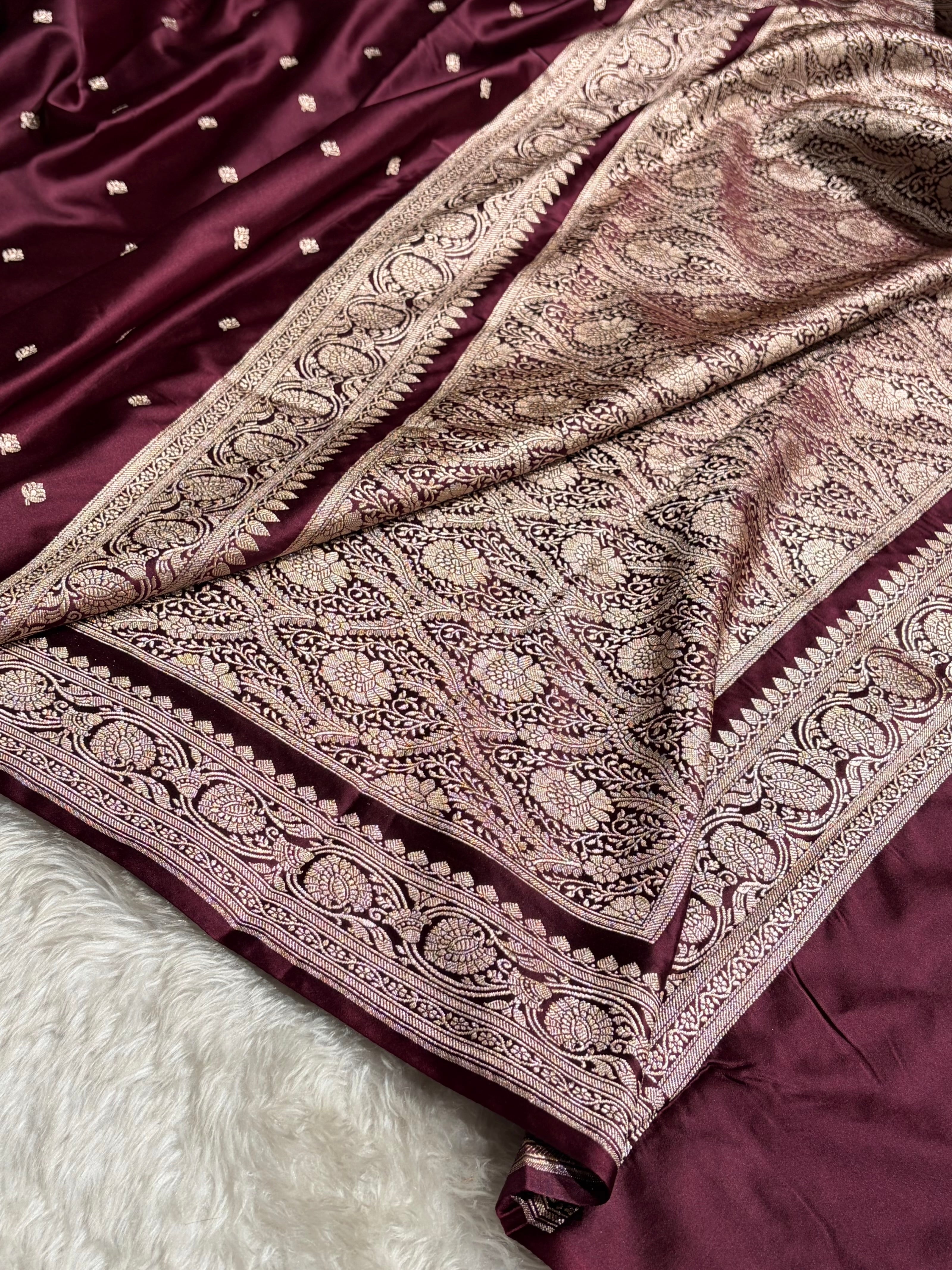 Banarasi Dark Garnet Booti Mashru Silk Saree MS10