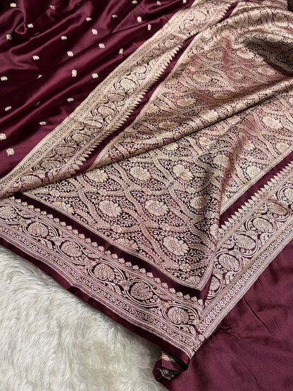 Banarasi Dark Garnet Booti Mashru Silk Saree MS10