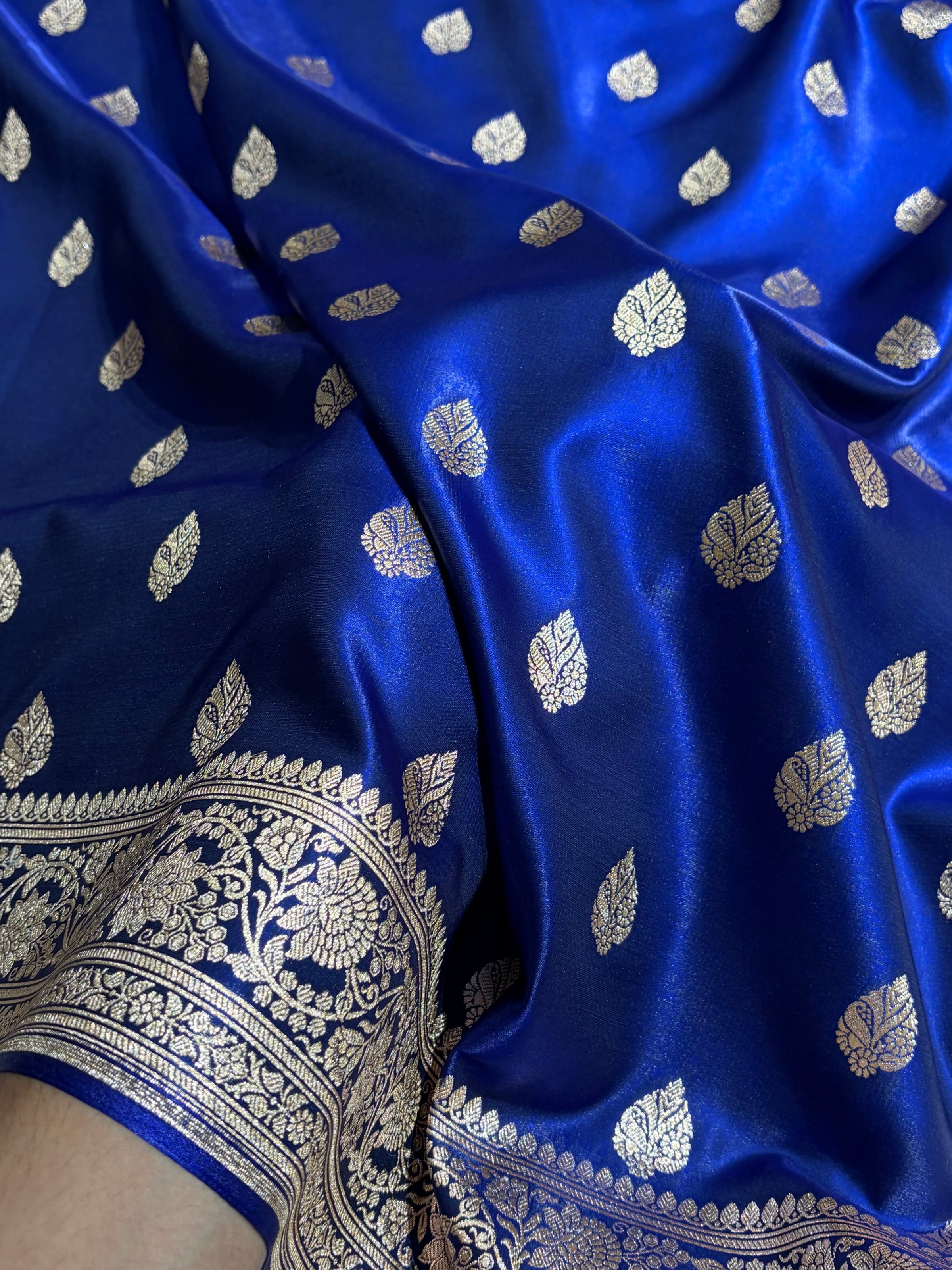 Royal Blue Shades Booti Pattern Banarasi Satin Silk Saree SS58