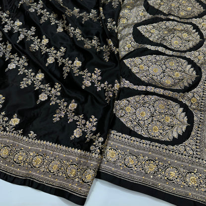 Bridal Black Mashru Silk with Ari and Stone