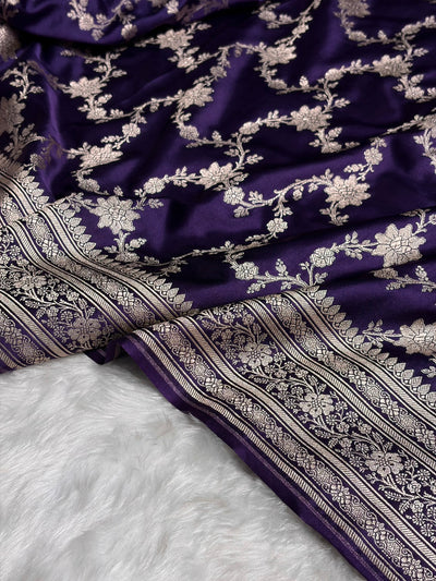 Purple Shades Jaal Pattern Floral Jaal Mashru Silk Saree MCS07