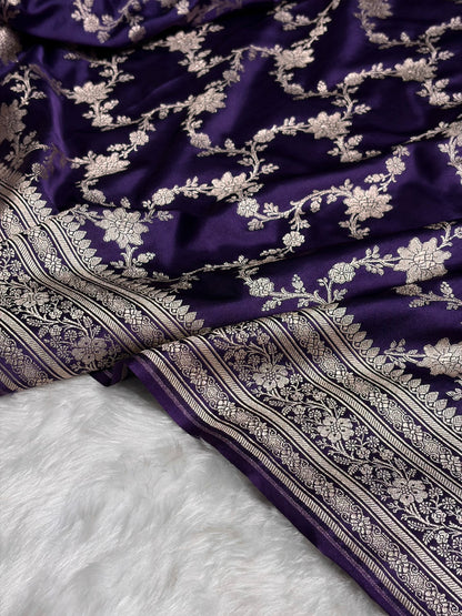 Purple Shades Jaal Pattern Floral Jaal Mashru Silk Saree MS07