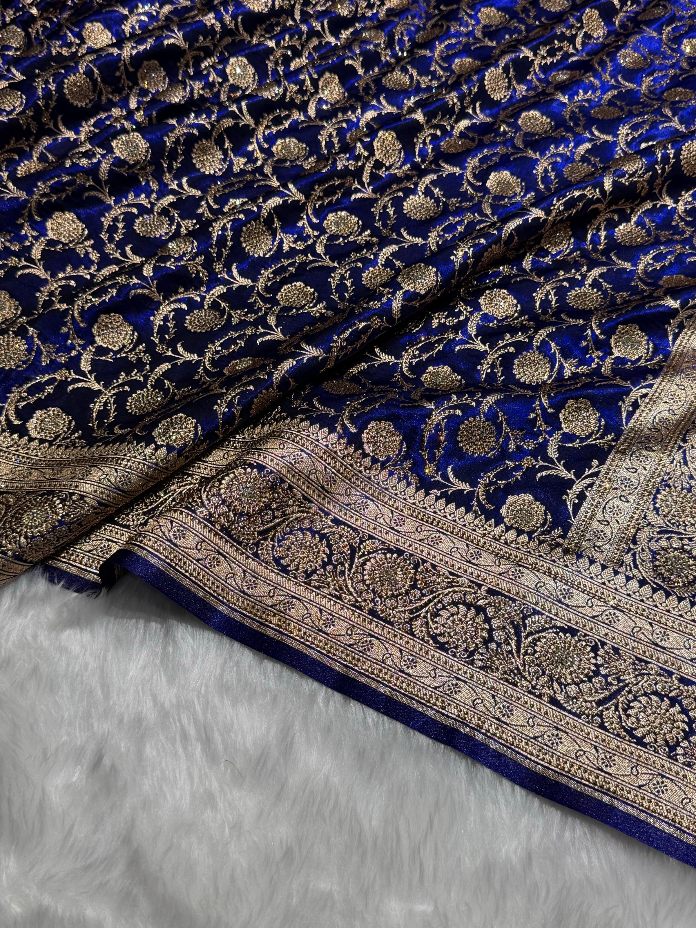 Banarasi Bridal Royal Blue Jaal with Swarovski Stone BSS13 (E)