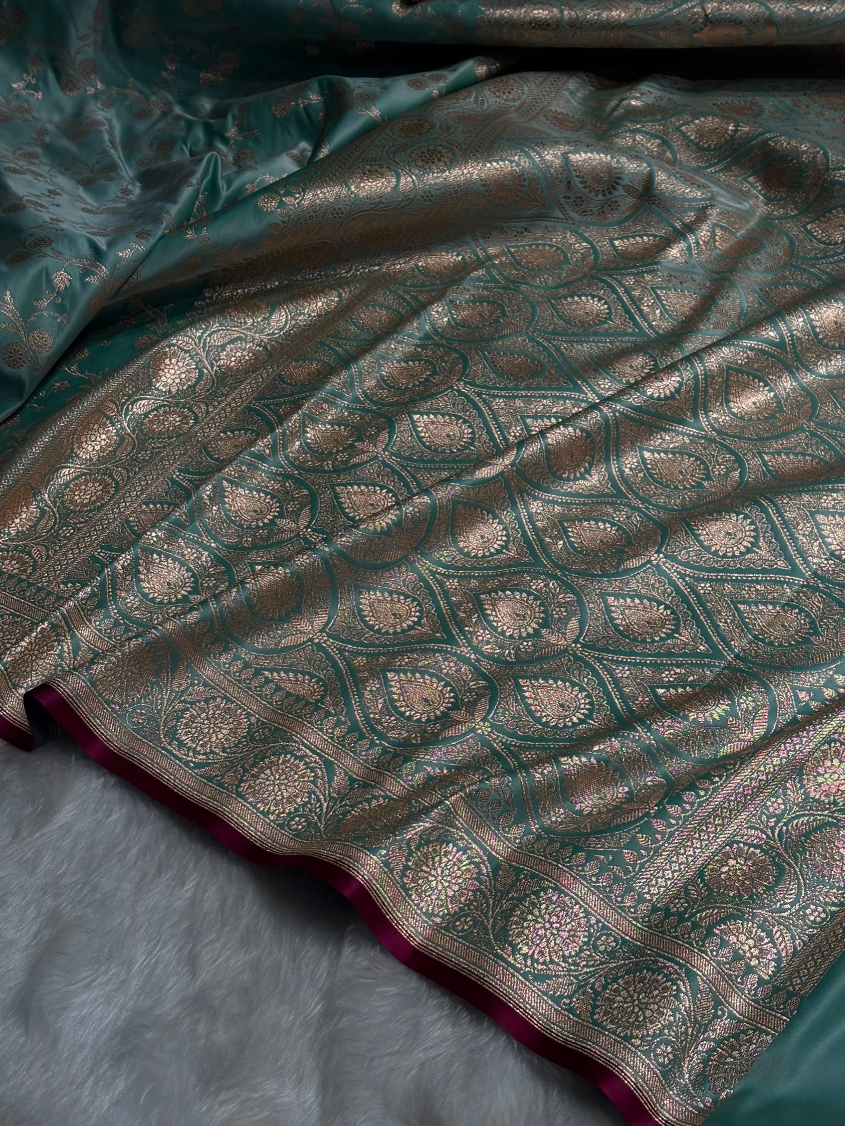See Green Cross Satin Katan Silk Saree SK17