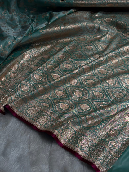 See Green Cross Satin Katan Silk Saree SK17