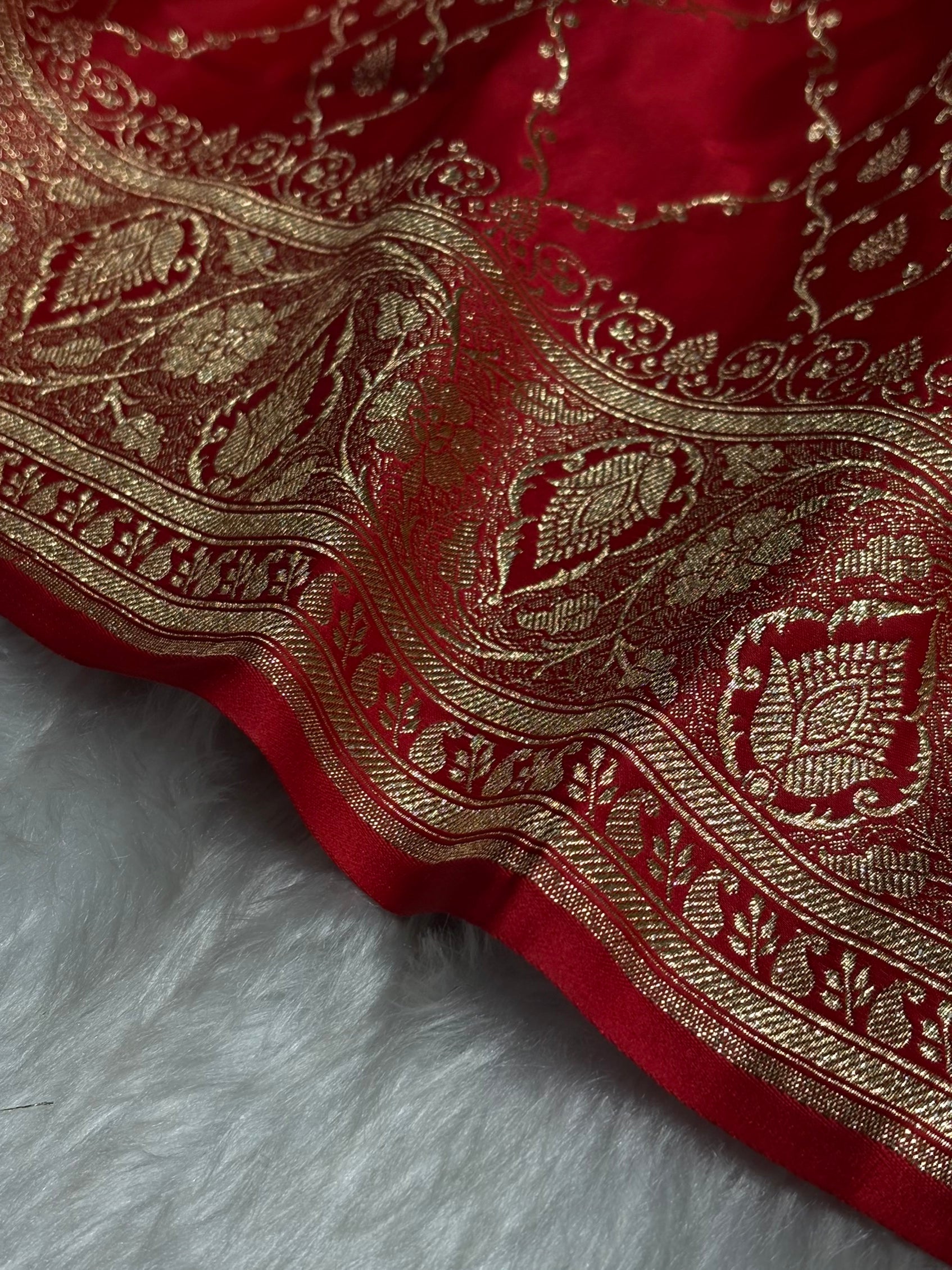 Red Jaal Satin Katan Silk Saree SK21