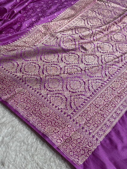 Banarasi Lavender Shades Booti Tanchoi Mashru Silk Saree
